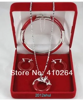 

$wholesale_jewelry_wig$ free shipping charming genuine red stone silver dragon pendant earrings bracelet set +box