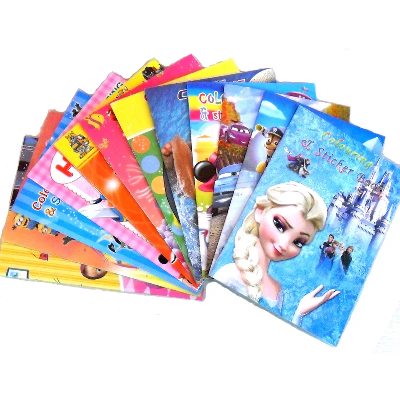 12PCS/LOT ColouRing book & sticker Book Children cartoons Graph color books 12 Types set coloring book wholesale