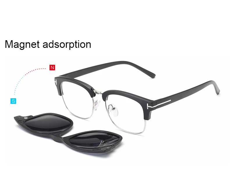 Optical Glasses Frame Men Eyeglasses Computer Prescription Half Frame male Spectacle Magnetic Clip On Sunglasses