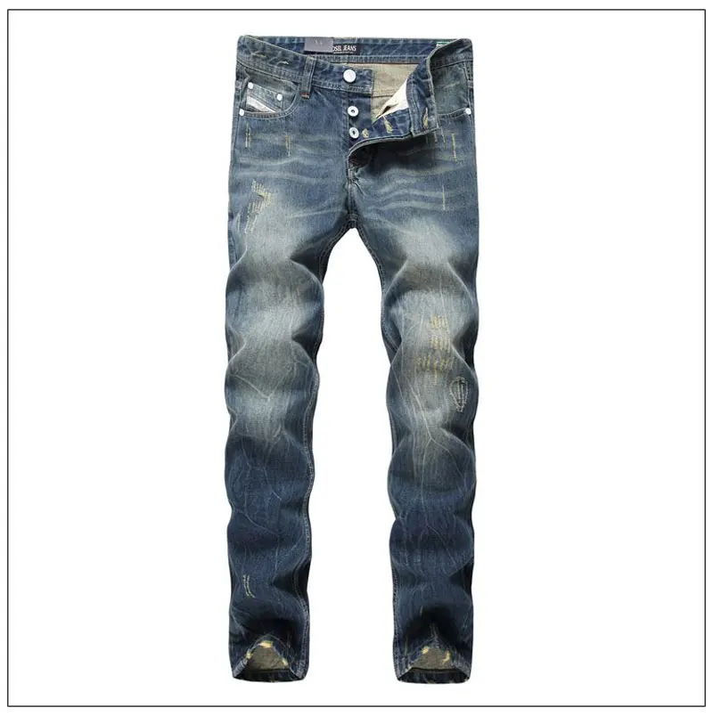 Free Shipping High Quality Fashion Brand Design Biker Jeans Men Straight Slim Skinny Ripped Jeans For