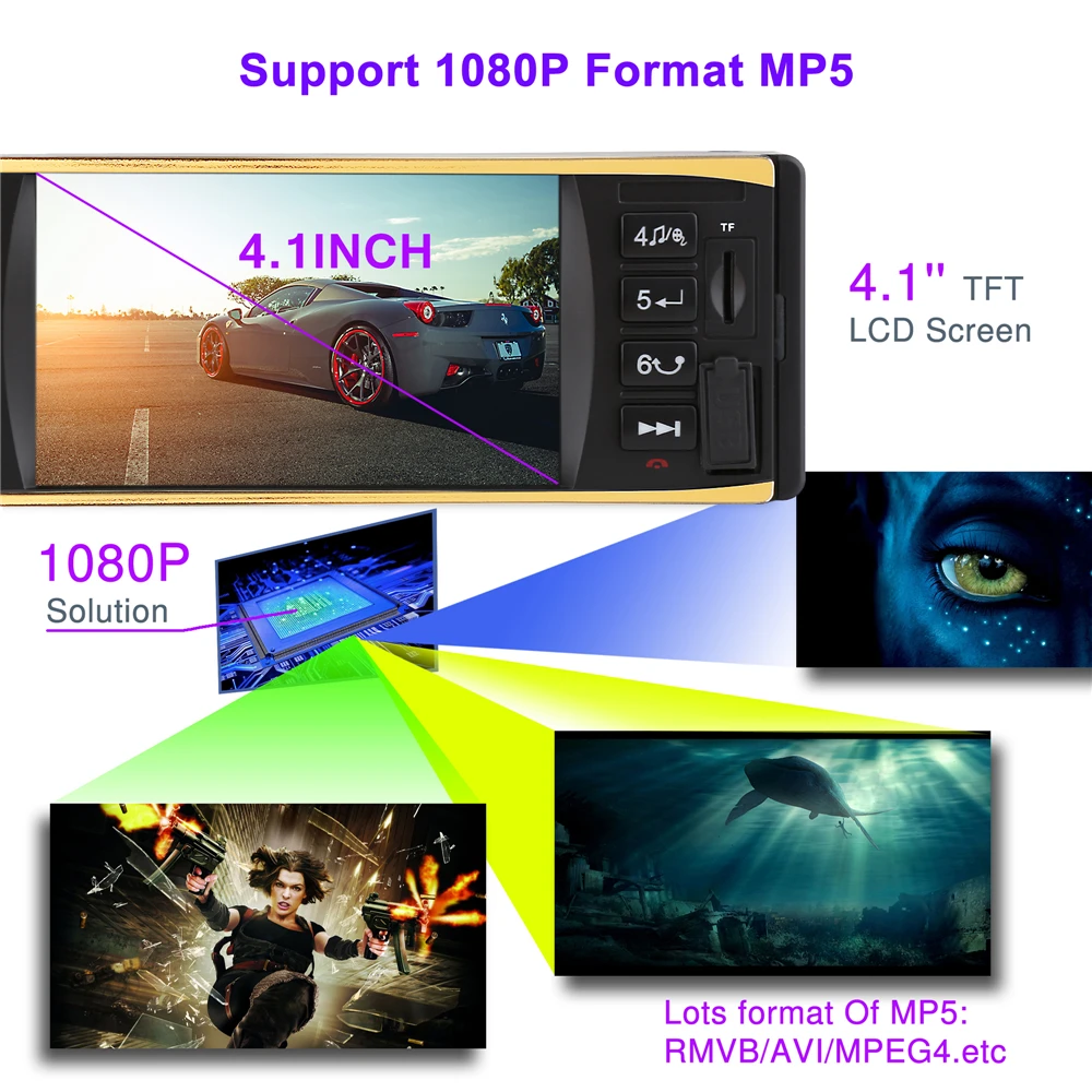 1 Din Car Radio 4.1 Inch Stereo Player MP3 MP5 Car Audio Player Bluetooth Steering Wheel Remote Control USB AUX FM