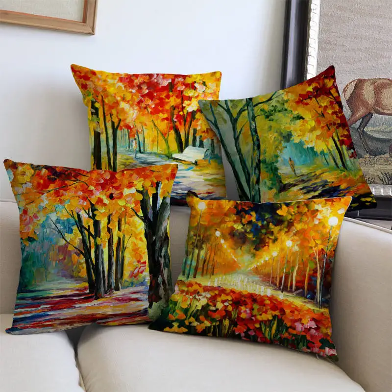 

Fashion High Quality Cotton Linen Landscape Oil Painting Decorative Throw pillow coverCushion Cover Sofa Home Decor capa almofad