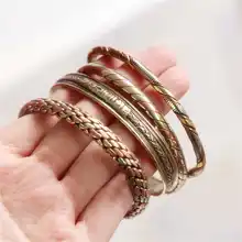 Индийские ювелирные изделия красная медь обернутые открытые манжеты Тонкий браслеты для девочек BB-218