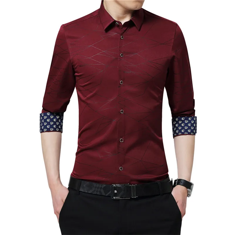 TFETTERS Luxury Brand Mens Dress Shirts Men Shirt Long Sleeve Geometric Print Party Shirt Handsome Fashion Blouse for Man