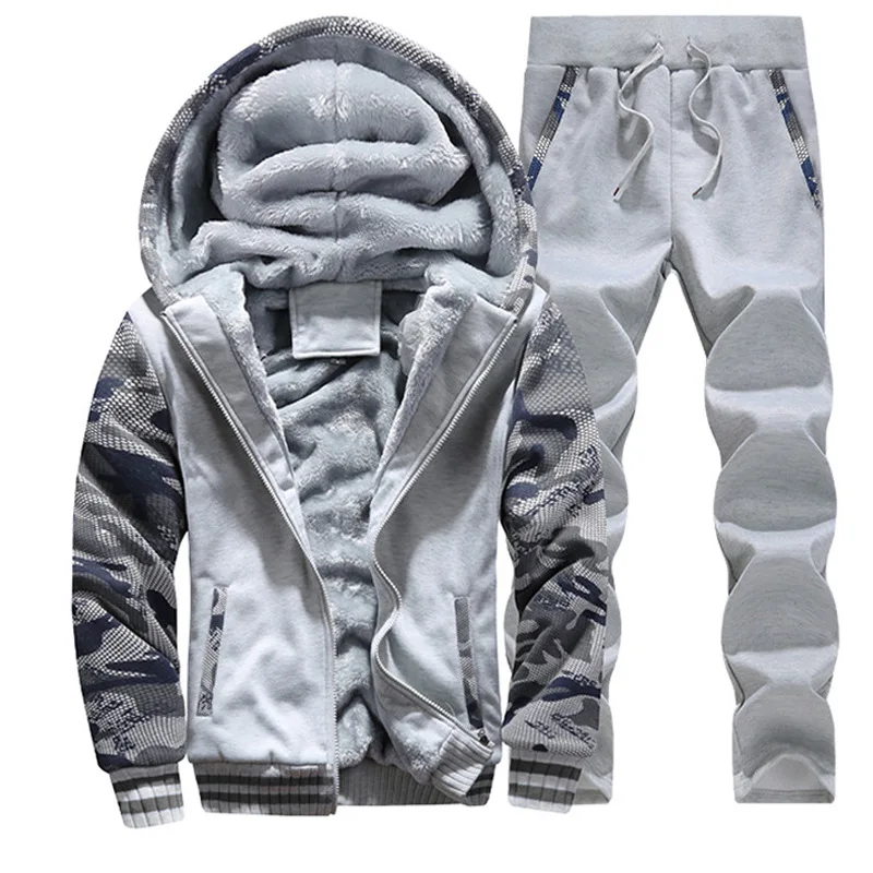 TIEPUS Для мужчин комплекты флисовая спортивная одежда Устанавливает Толстовка Для мужчин зимние модные камуфляжные комплекты костюм для