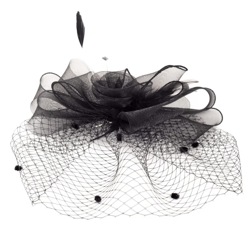 JaneVini, Черные Свадебные шляпы и вуалетки для невесты, головной убор с перьями, сетчатая вуаль для птичьей клетки, женская шляпа для свадебной вечеринки, аксессуары