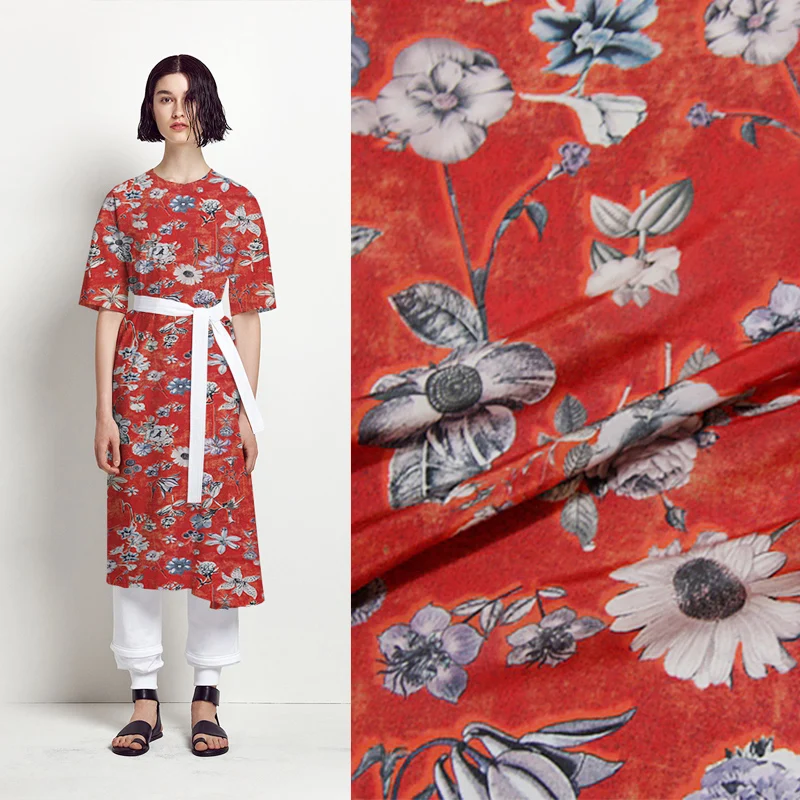 

138cm inkjet printing silk crepe de chine fabric14mm floral print shirt T-shirt skirt silk fabric wholesale silk cloth