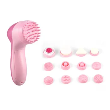 

12 in 1 Female Pink Multifunction Electrical Facial Cleansing Brush Face Body Massager Kit with Skin Cleaning Sponge