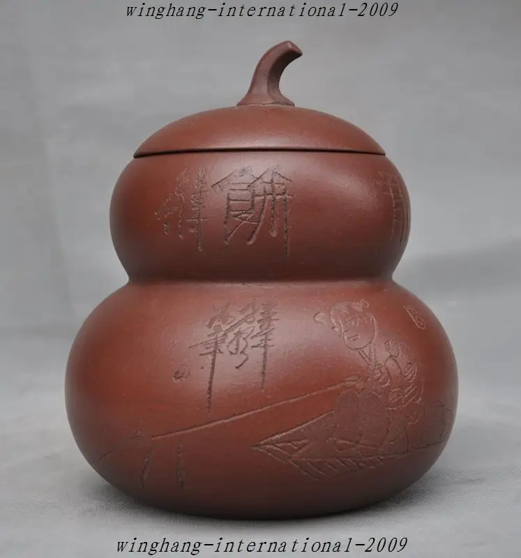 christmas Marked Old Chinese Yixing Zisha Pottery Carved Boy jar Pot Tea Caddies Tea caddy