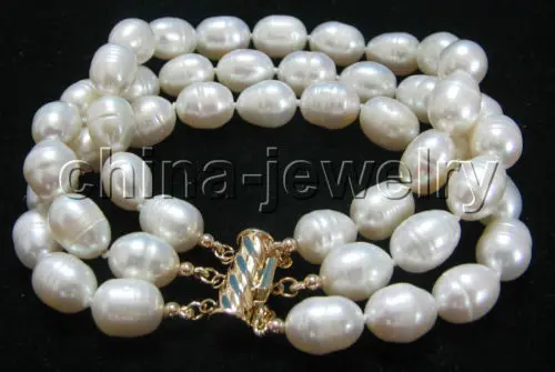 

Beautiful 8" 3row 12mm white baroque freshwater pearl bracelet-GP clasp@^Noble style Natural Fine jewe FREE SHIPPING