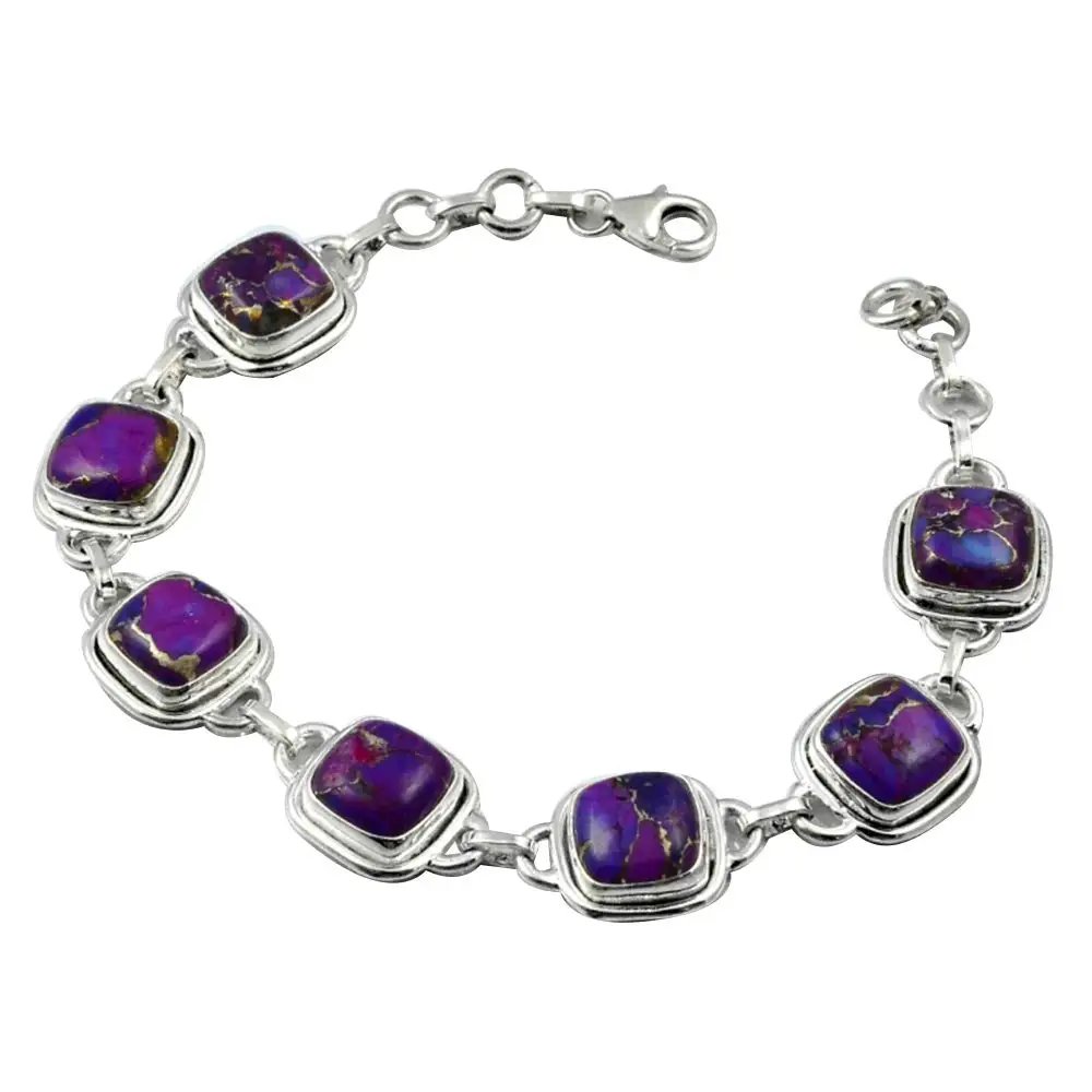 

NiaoZaiFei YunZaiKan Genuine Purple Coper Turquoise Bracelet 925 Sterling Silver, 21 cm, MHBBR0028