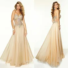 2015 Exquisite A-line Bodenlangen Backless Chiffon Abendkleid Sweetehart Sleeveless Langes Abend Formale Kleid Kristalle F1075