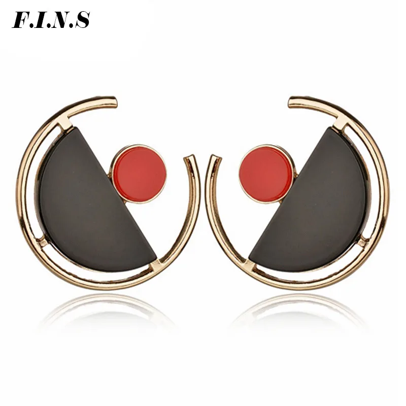 

F.I.N.S Black Red Big Round Ear Studs Large Acrylic Earrings Modern Women's Earrings 2018 Geometric Costume Jewelery Earring