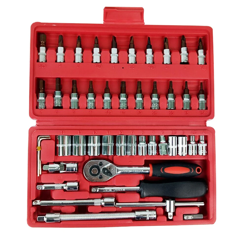 Набор торцевых гаечных ключей для ремонта автомобиля дома, высокое качество, набор инструментов, набор гаечных ключей - Цвет: 46PCS