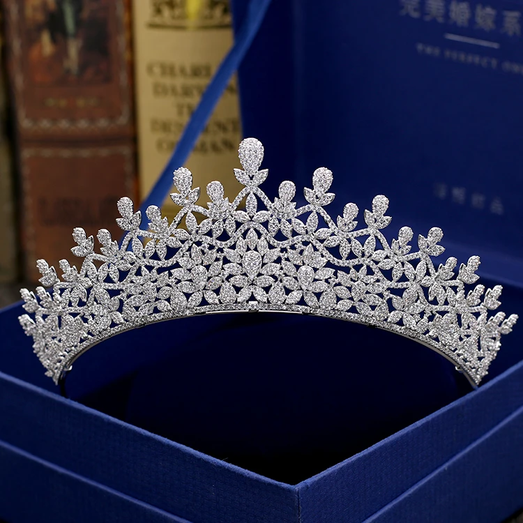 New Fashion font b luxury b font crystal flowers CZ zircon crown font b wedding b