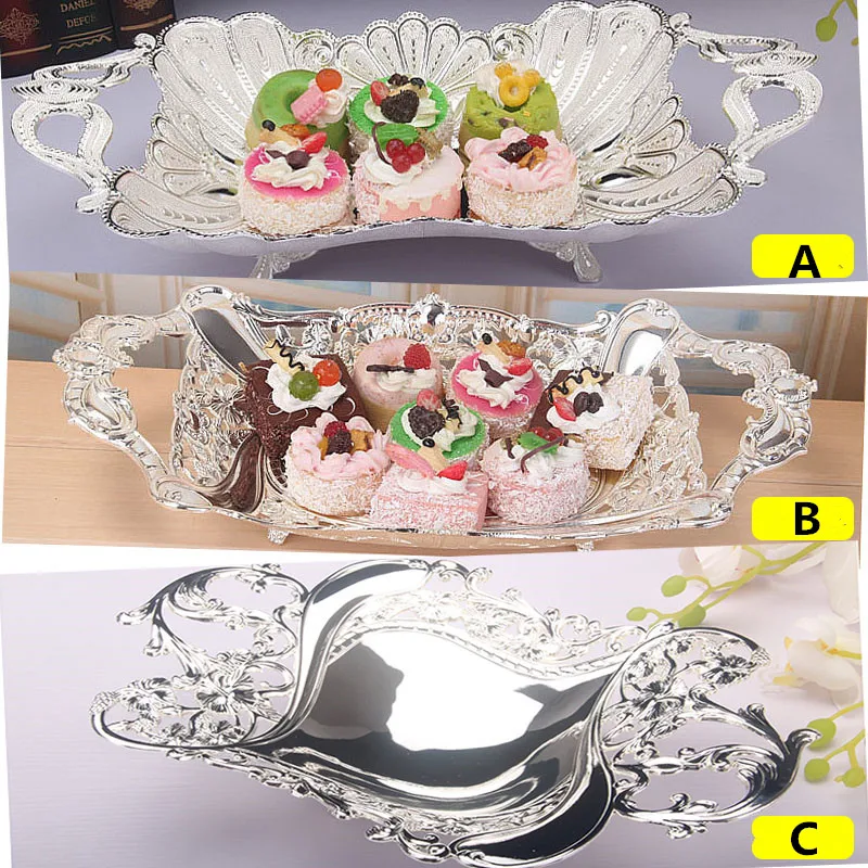 

Tray For Wedding Silver Plated Metal Fruit Serving Tray Cake Plate Europe Style