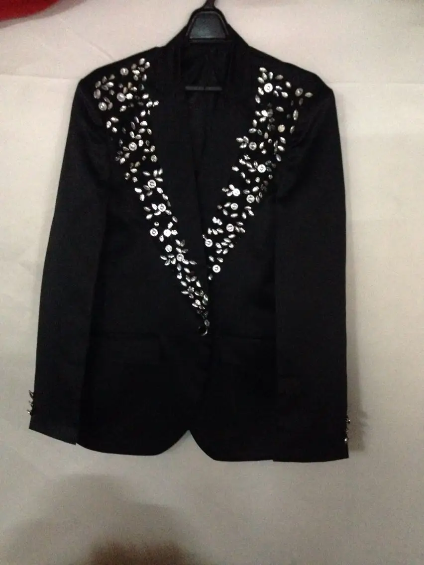 Free ship 100real mens black lace embroidery rhinestone beading tuxedo