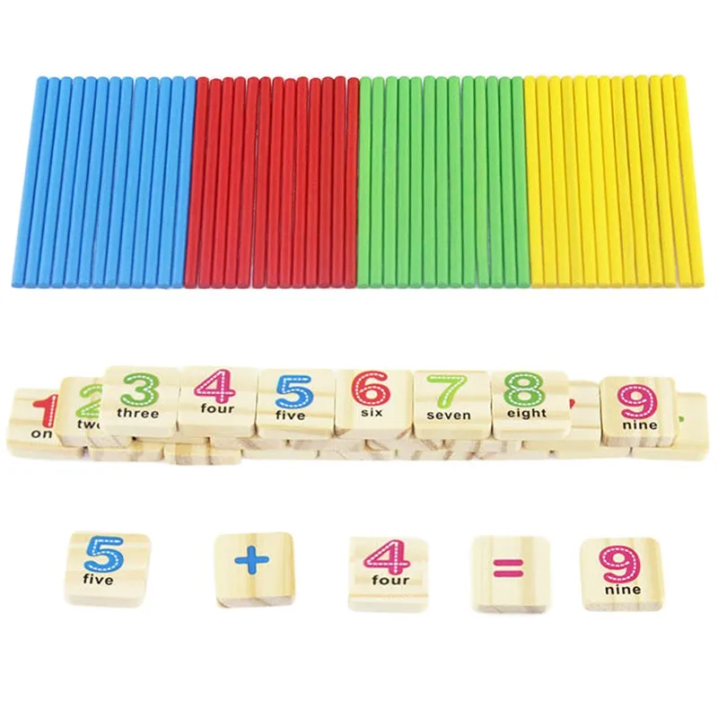 Детские деревянные математические цифры палочки Математические Игрушки для малышей, детей раннего обучения подсчет обучающая игрушка с коробкой детский подарок