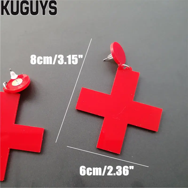 KUGUYS Fashion Jewelry Oorbellen Acrylic Red White Black Cross Earrings for Women Pendientes Trendy Drop Earring DJ DS Brincos - Image 5