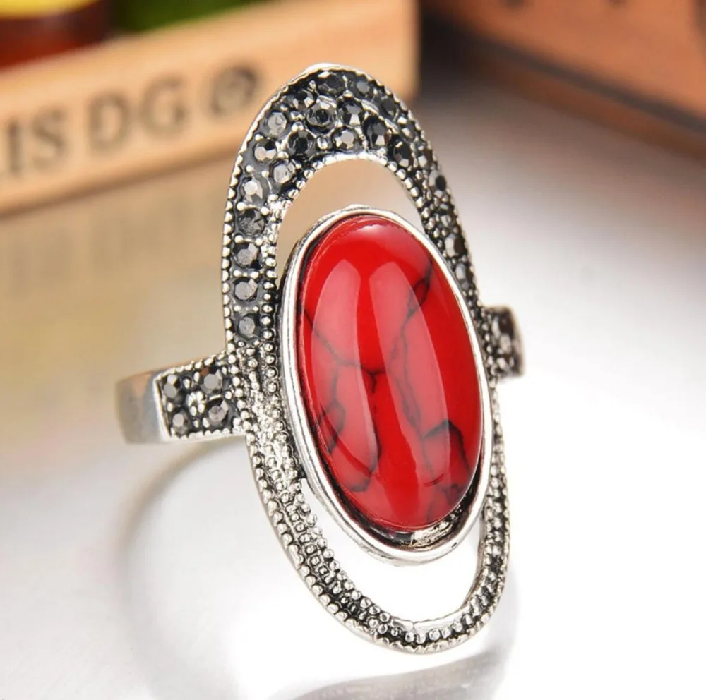 

hot sell new - free shipping Ancient tibet silver rings one stone TURQUOISEs coral hollow finger ring