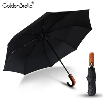 

New Quality Umbrella Rain Women Imitation Wooden Handle 3Folding Automatic Umbrella Men Compact Travel Business Umbrella