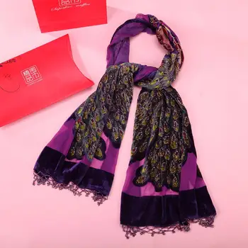 

Velvet Silk Wrap Hijab Peacock Embroidery Shawls With Tassels Ladies Muffler Handmade Beads Scarves Tippet Long Mantilla Chal