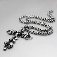 LINSION Готическая Подвеска Крест с черепами 316L нержавеющая сталь мужская Байкерская Рок Панк Стиль 6H010 ожерелье из нержавеющей стали 24 дюйма