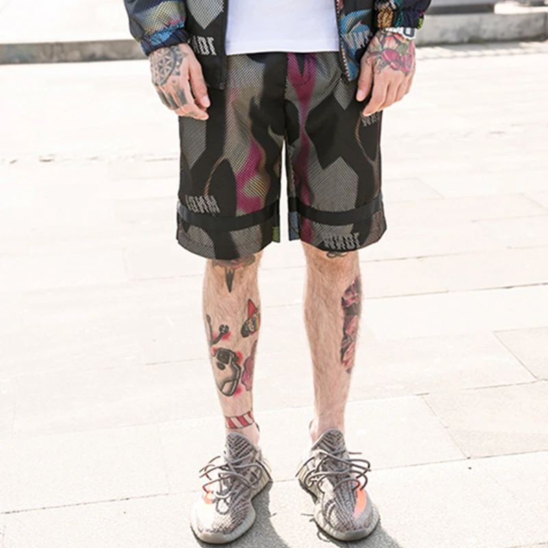 Хип-хоп летние хип-хоп панк, мужские свободные сетчатые повседневные шорты