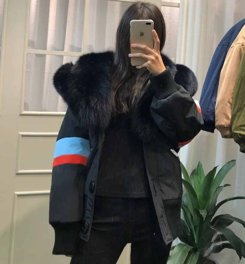 Bomber Jacket Women 2018 Large Natural Fox Fur Collar Short Parka Coat Female Pink Thick Warm Real Fur Winter Coats Women Bomber Jacket Women 2018 Large Natural Fox Fur Collar Short Parka Coat Female Pink Thick Warm Real Fur Winter Coats Women