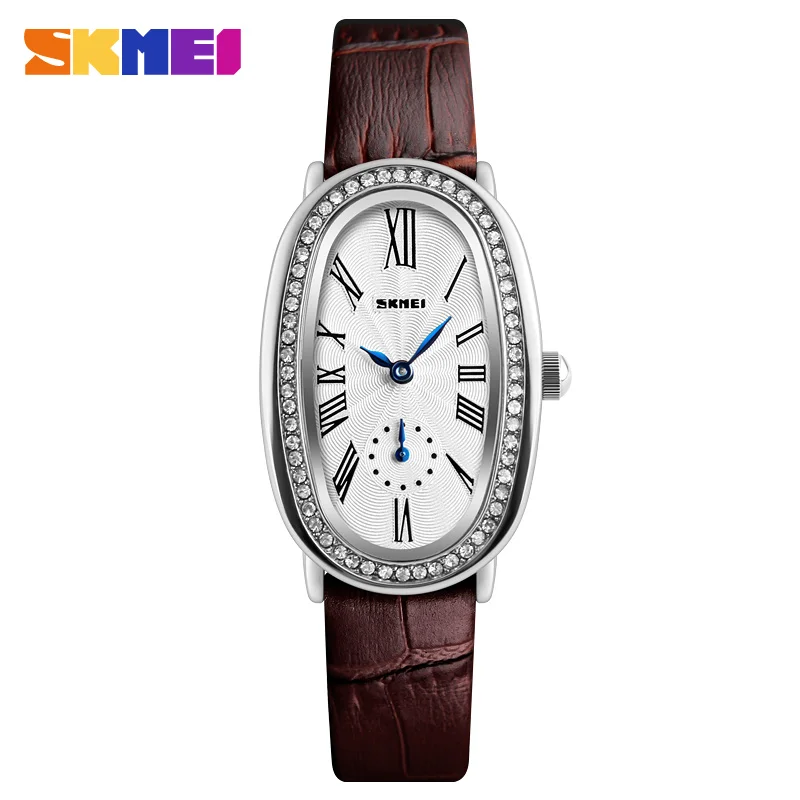 SKMEI женские часы брендовые роскошные кожаные кварцевые наручные часы для женщин модные часы для женщин Relogio Feminino Montre Femme - Цвет: Silver Brown