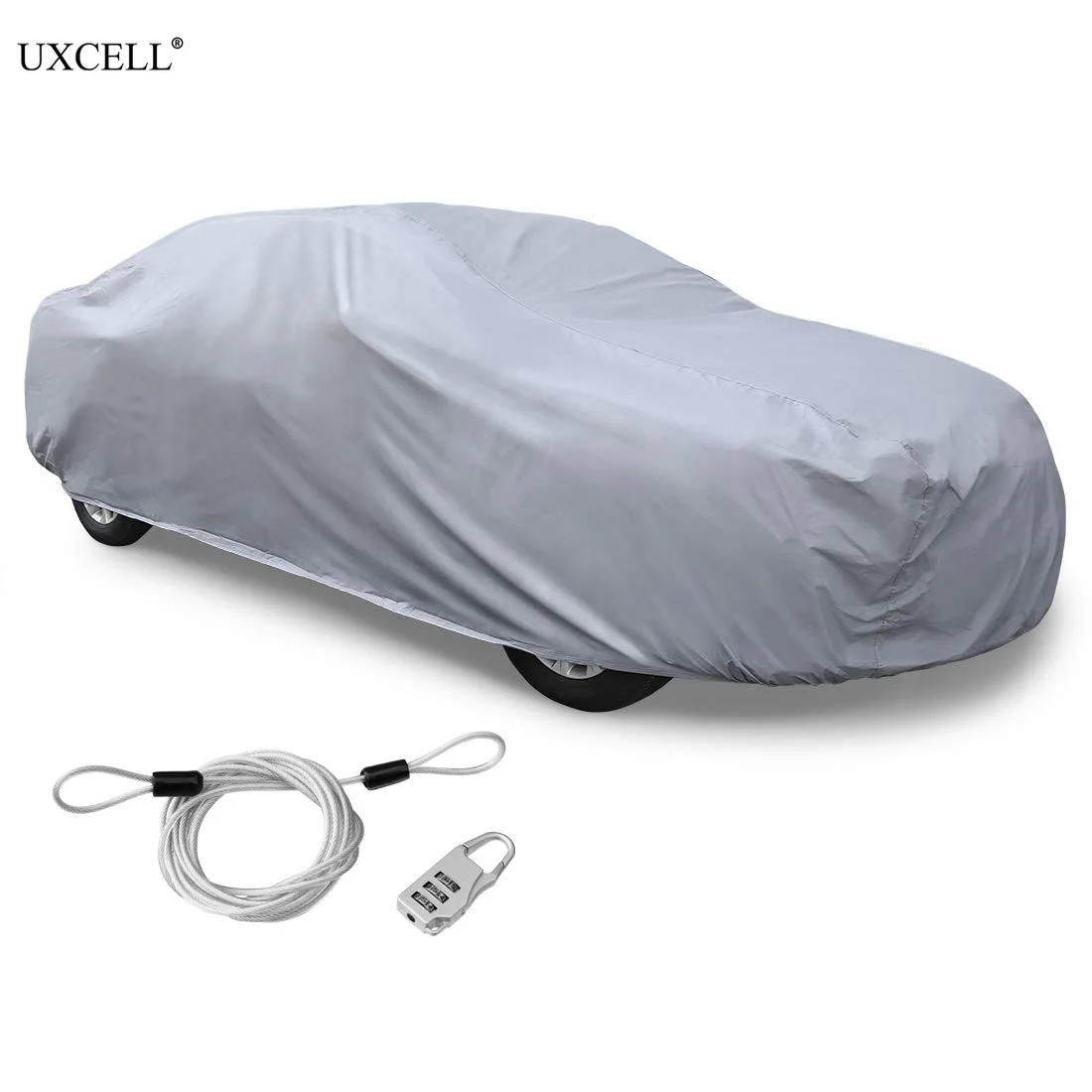 

Uxcell Silver Tone Universal Car Cover Outdoor Weather Waterproof Breathable Scratch Rain Snow Sun UV Heat Resistant With Lock