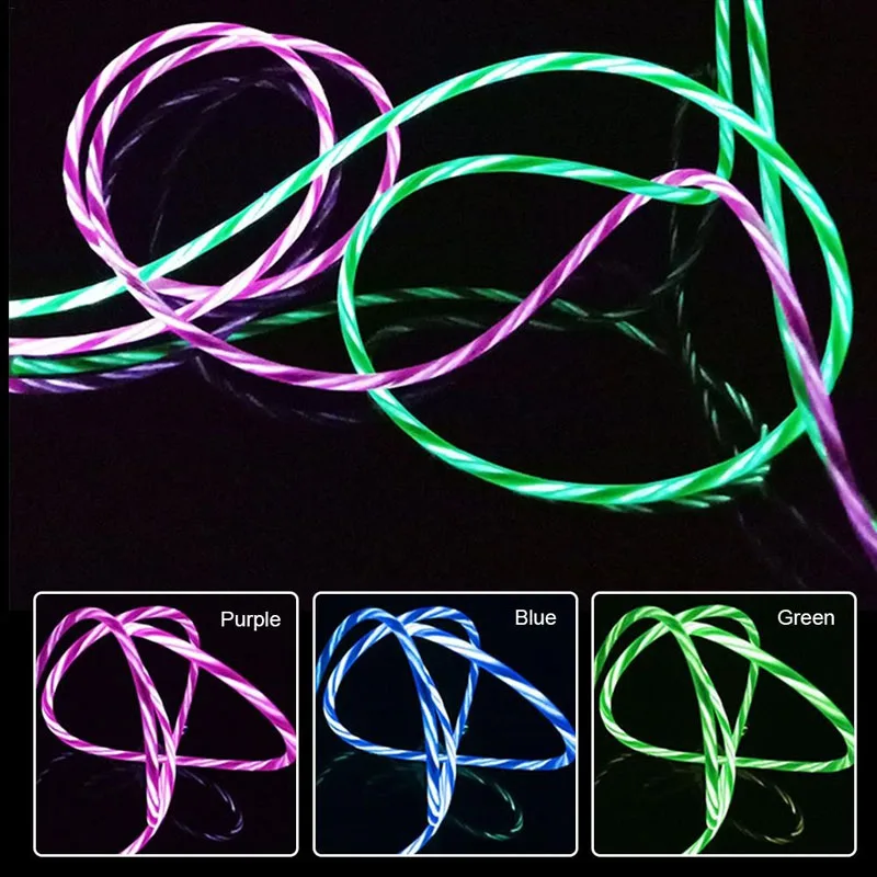 LED كابل يو اس بي فلاش تضيء كابل نقل بيانات الهاتف المحمول شاحن سامسونج Xiaomi هواوي iphone الروبوت نوع-C iphone 1 M كابل