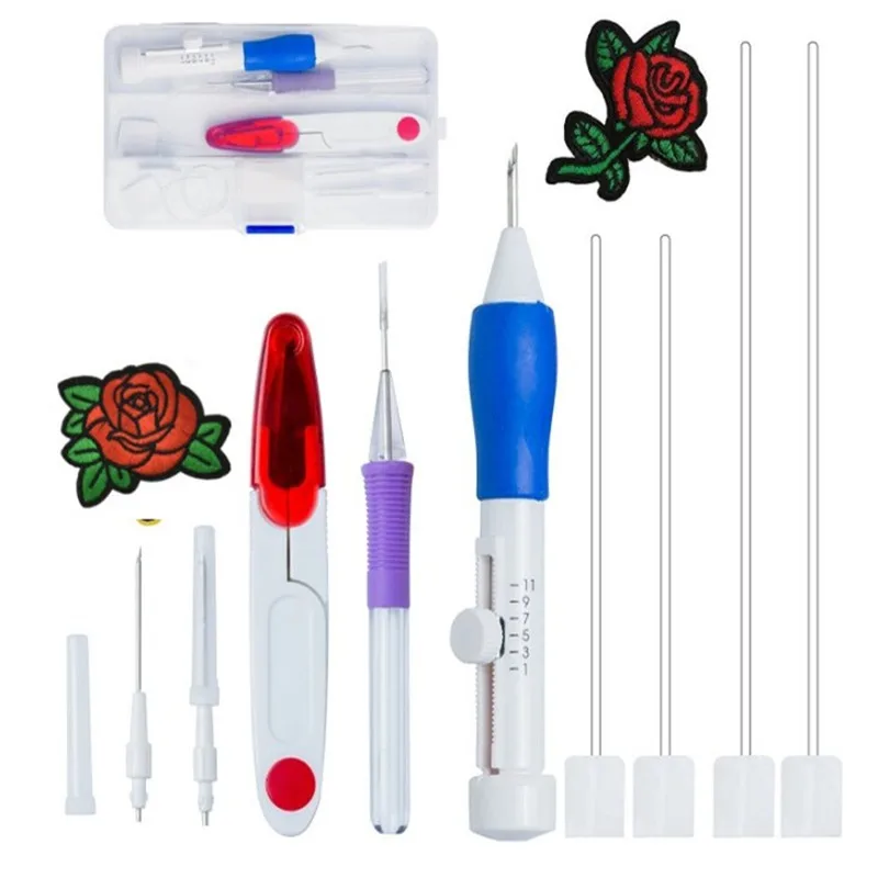 

2018 Fashion Magic Embroidery Pen Punch Set Tool Kit With Scissors Embroidery Applique For Women Mom Embroidery DIY Craft Tools