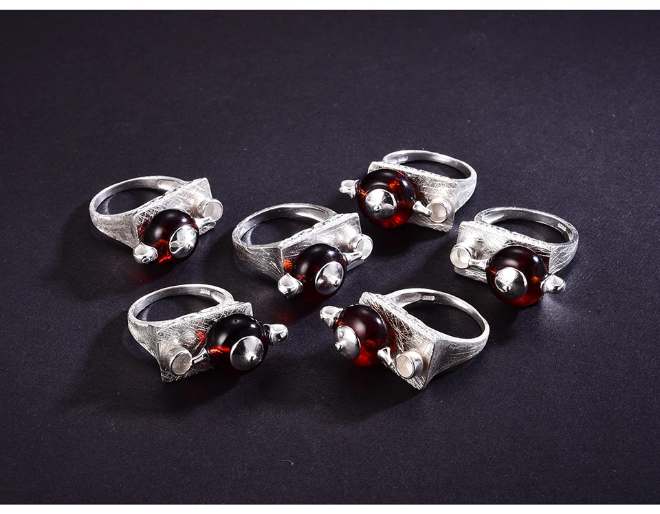 Женское кольцо с чайничком Lotus Fun, винтажное кольцо с натуральным янтарем, ювелирное изделие ручного изготовления из настоящего серебра 925 пробы