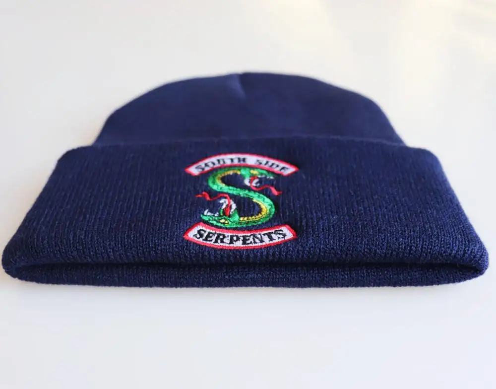 Ривердейл "South Side serpents" шляпы для косплея унисекс Арчи шапочка Кепки мягкие зимние вязанные вышивка шляпа - Цвет: nacy