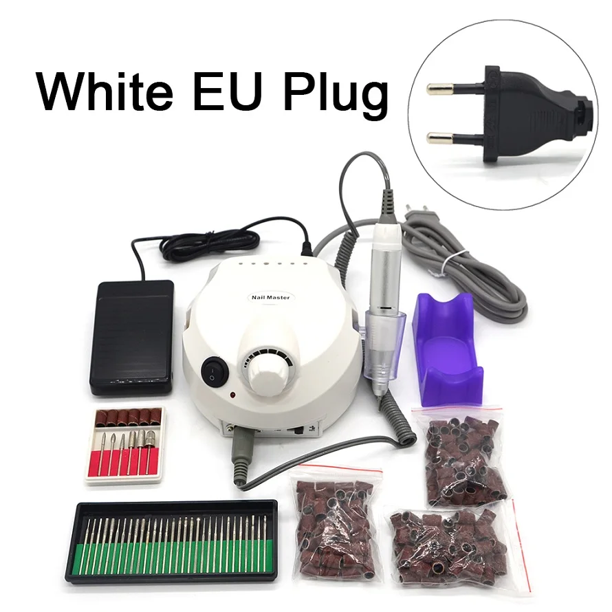 Электрическая белая машинка для ногтей 35000 об/мин, маникюрные дрели, аксессуары для ногтей, акриловая дрель, пилка, сверла, педикюрные наборы, маникюр - Цвет: White EU plug30150