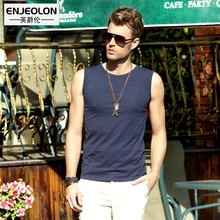 Enjeolon Летний жилет однотонный хлопковый жилет Мужская майка Мужской жилет Повседневные модные футболки топы с круглым вырезом жилет для мужчин плюс размер 4XL T1406