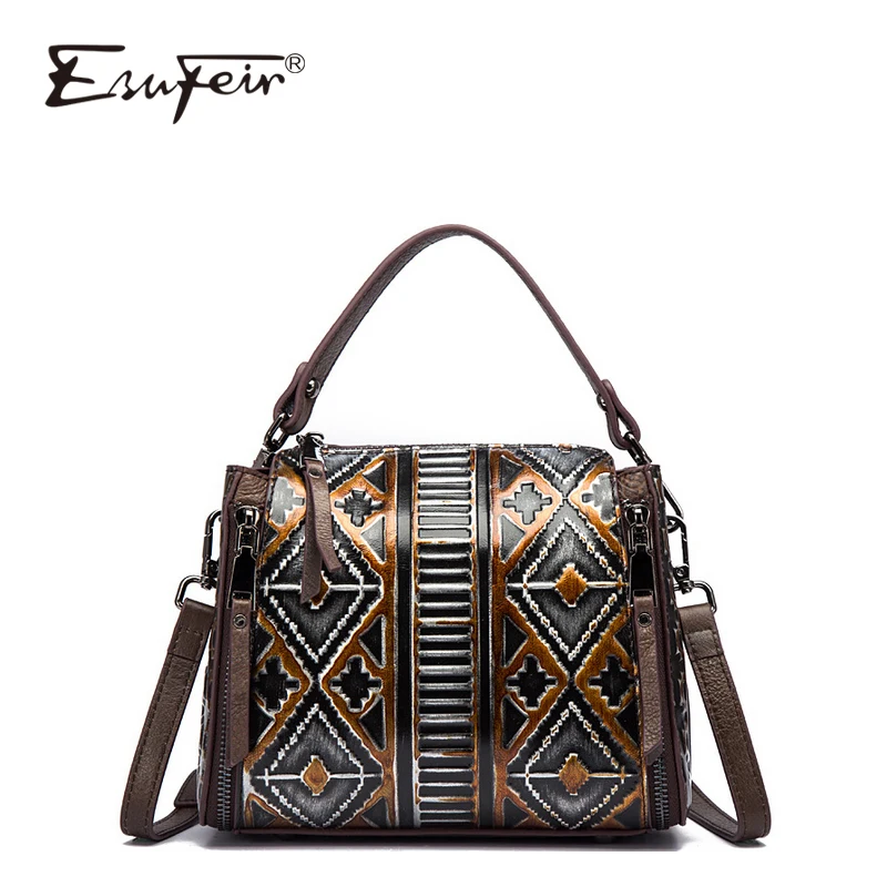 New 2018 ESUFEIR Genuine Leather Women Handbag Embossed Cow Leather Brand Vintage Shoulder Messenger Bag Fashion Crossbody Bag New 2018 ESUFEIR Genuine Leather Women Handbag Embossed Cow Leather Brand Vintage Shoulder Messenger Bag Fashion Crossbody Bag