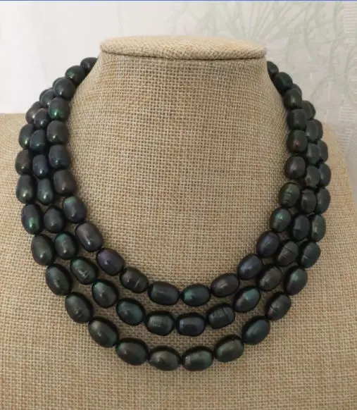 

stunning 11-12mm tahitian black green pearl necklace 48inch 925 silver