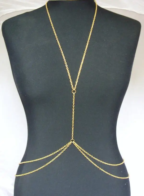 

Gold/Silver Sexy Bikini Crossover Waist Belly Harness Beach Harness Slave Body Chain Necklace Fashion jewelry Party Accessories