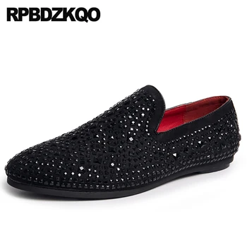 

Summer Loafers Rhinestone Rivet Stud Red Sequin Street Style Men Fashion Black Glitter Shoes Suede Dandelion European Spike Prom