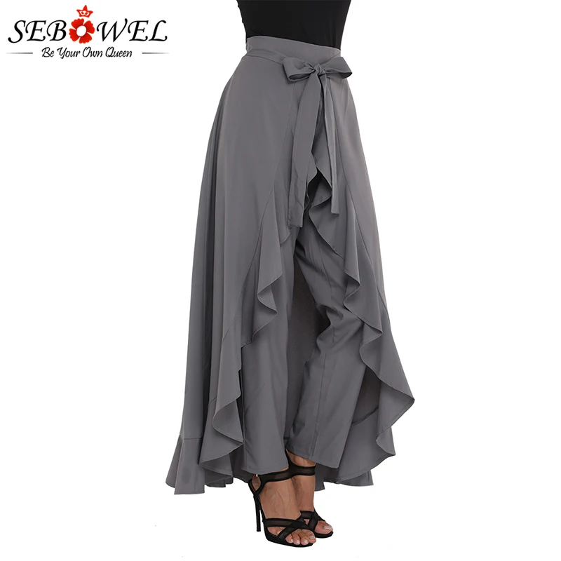 Grey-Chiffon-Tie-Waist-Ruffle-Palazzo-Pants-LC77034-11-1 