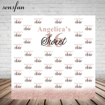

Sensfun White Rose Gold Glitter Sweet 16 Party Backdrop For Photo Studio Custom Girls Birthday Party Photography Backgrounds