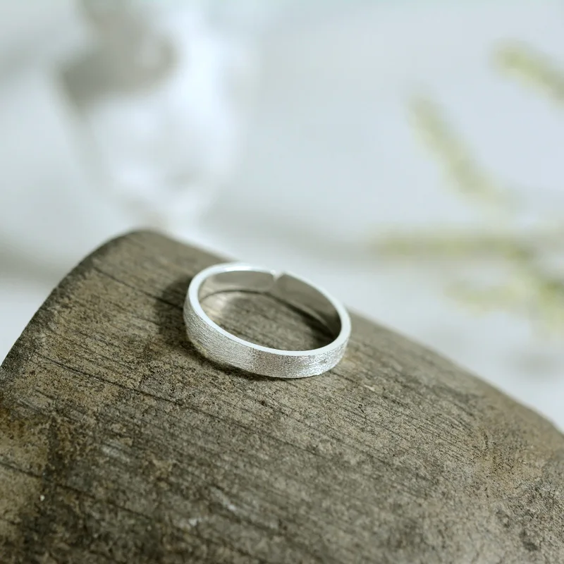

925 Sterling Silver Brushed Matte Ring Retro Minimalist Female