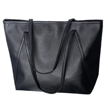 

Women's Leather Satchel Shoulder Bag Leather Handbag Big Zipper (Black)