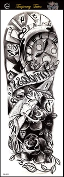 

Waterproof Tattoos Sticker Full Arm old school Rome clock flower tattoo Water Transfer flash tatoo fake tattoo for men women