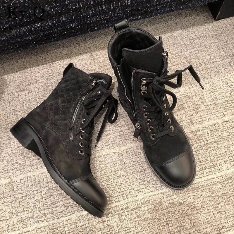 

Brands Women Size 35-40 Chunky Motorcycle Boots For Autumn 2018 Fashion Round Toe Lace-up Combat Martin Boots Ladies Shoes
