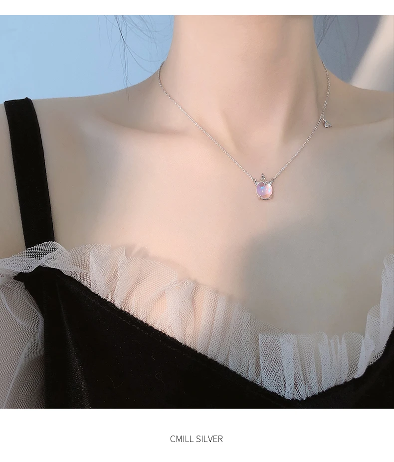Милое 925 пробы Серебряное ожерелье с единорогами для девочек, детское Радужное лунное ожерелье, женское минималистичное ювелирное изделие SN031