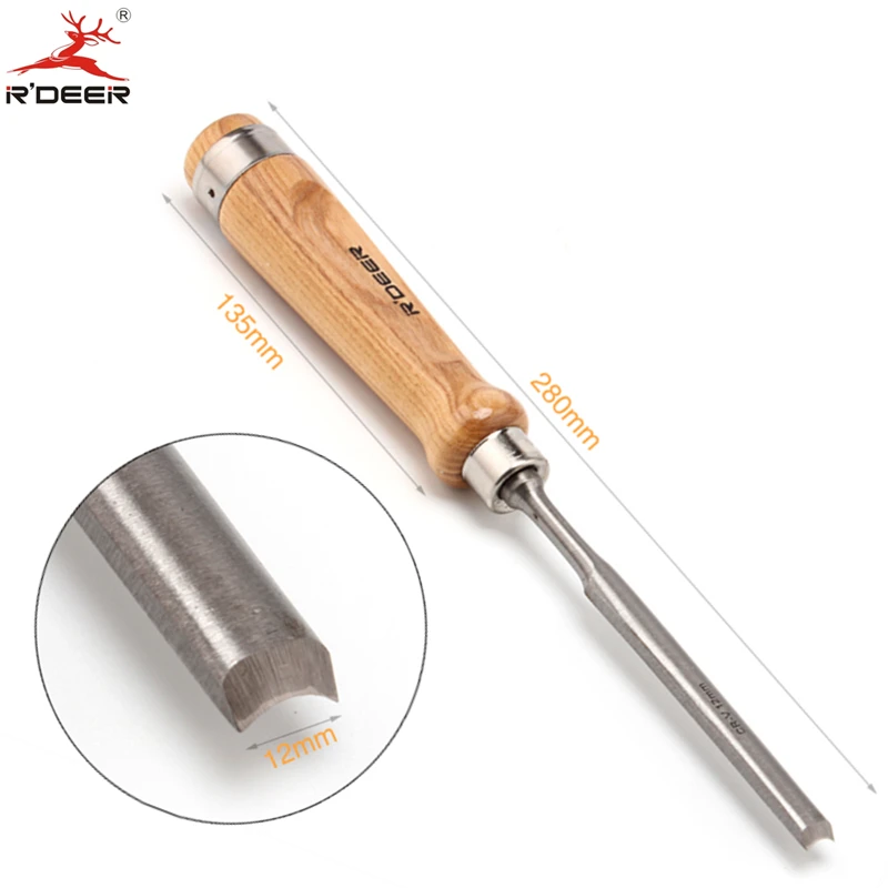RDEER 12mm Woodwork Semicircle Chisel Straight Handle CR V Wood Carving