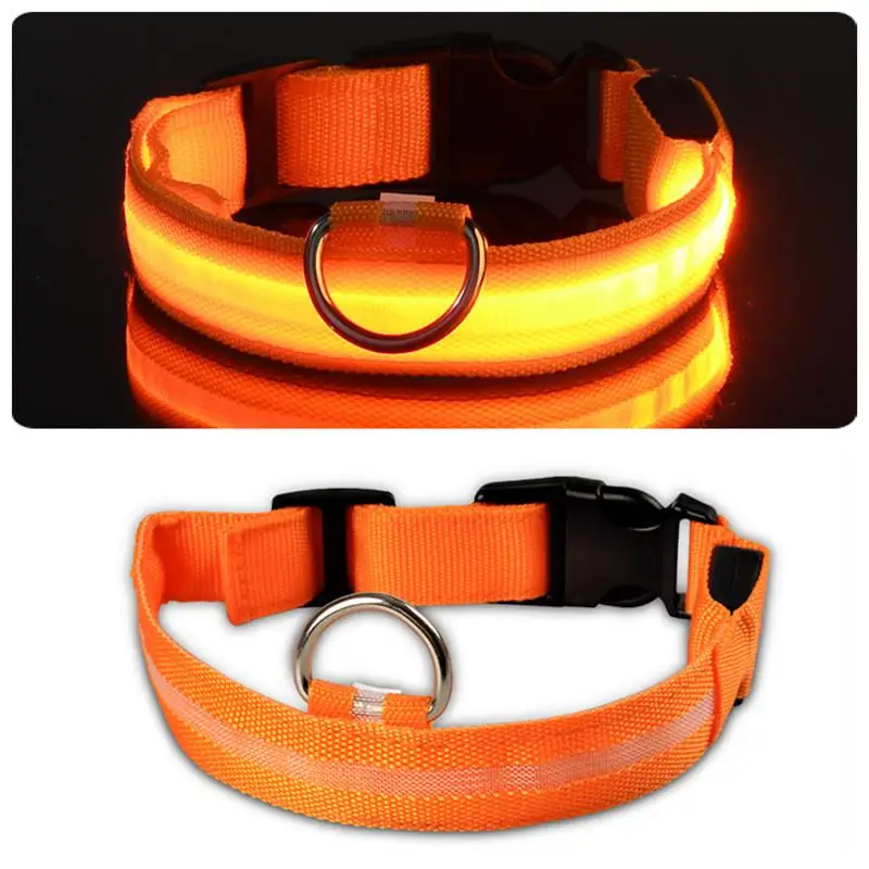 Нейлоновый светящийся светодиодный ошейник для собак, мигающий ошейник для собак, кошек, шеи, светящийся люминесцентный ошейник для собак, для щенков, для ночной безопасности - Цвет: orange